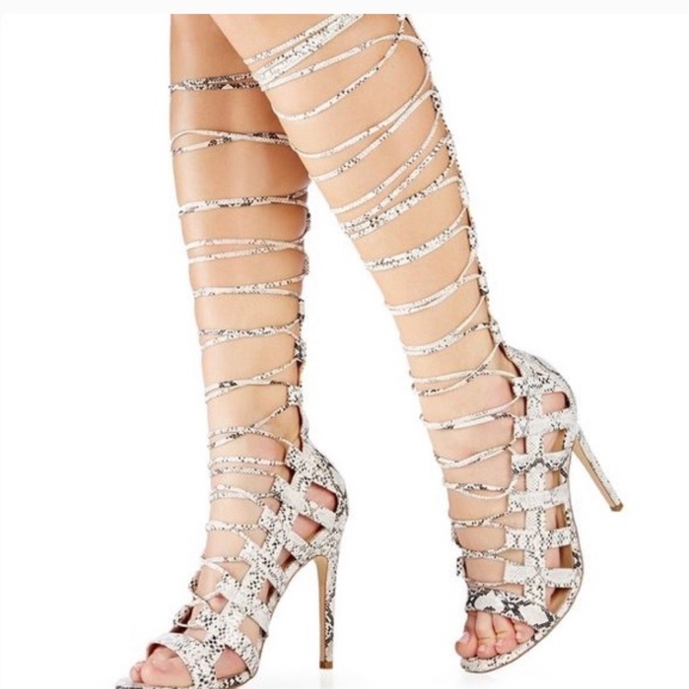 Lace Up Gladiator Snake Sandal Heel